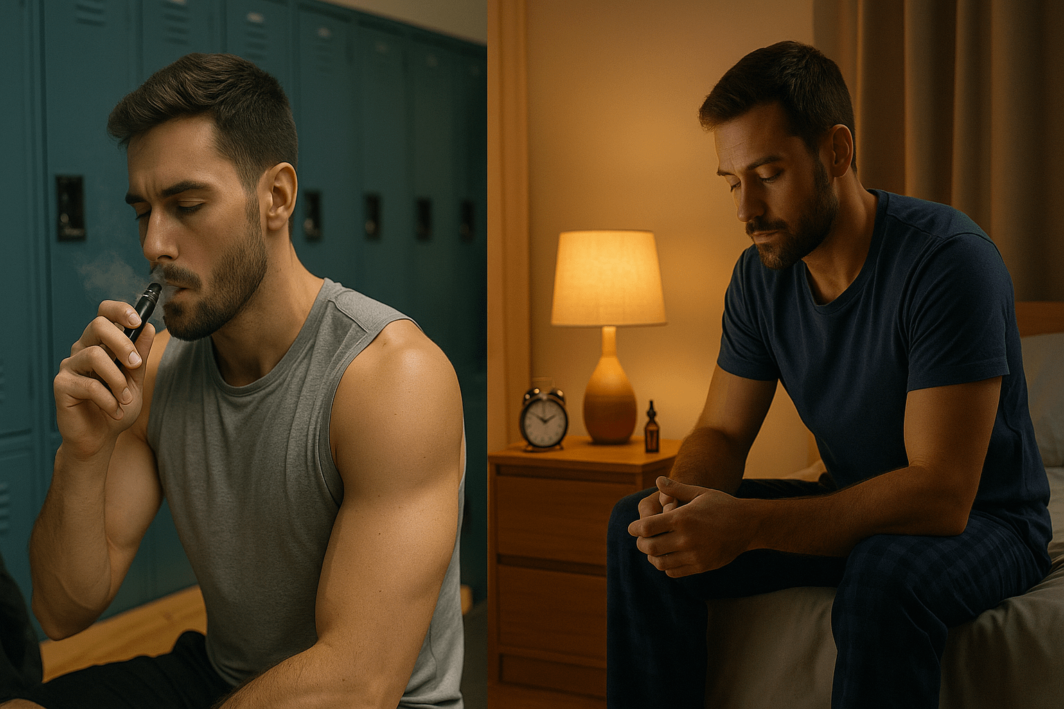 Bさん(減量期):ベイプで落ち着かせ→就寝前ルーティンの横長イラスト