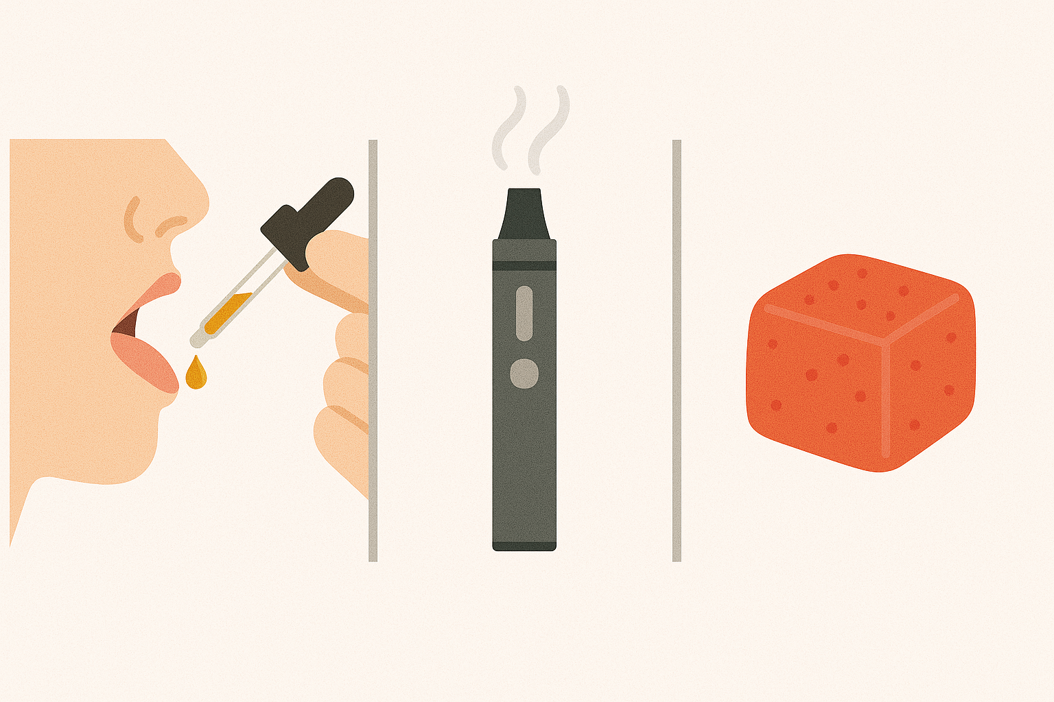 舌下・ベイプ・グミの3つの摂取方法を並べた比較イメージ