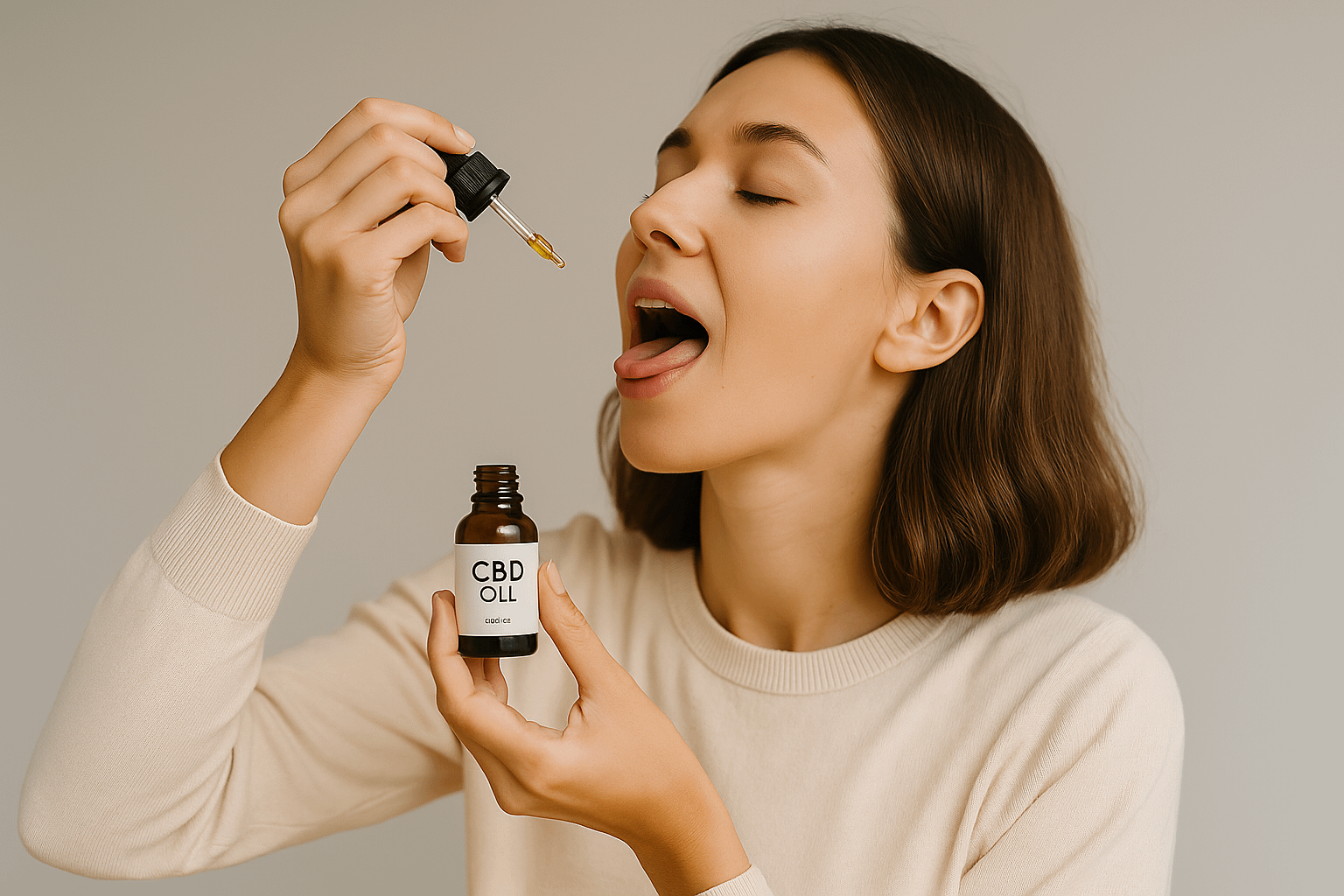 舌下にCBDオイルを垂らす